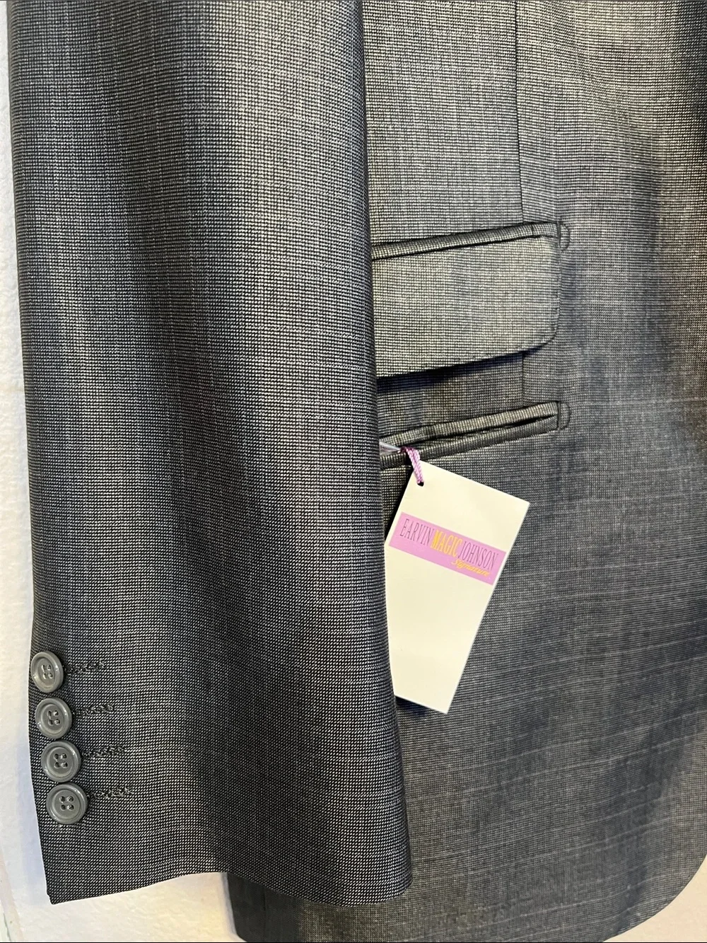 Earvin Magic Johnson Signature Charcoal Blazer & Pocket Square New 42R